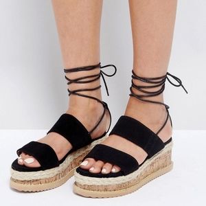 ASOS Black Cork Espadrille Platform Sandals